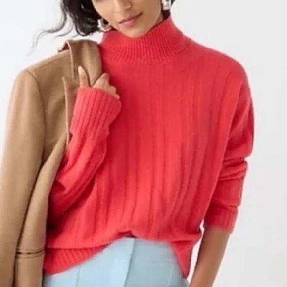 J.Crew Ribbed Mock Neck Sweater in Supersoft Yarn Coral Size Small - Picture 1 of 12